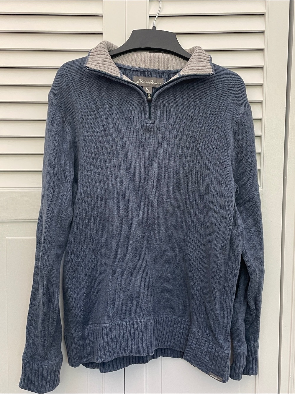 Eddie Bauer Men's Blue Quarter-Zip Sweater with Grey Collar